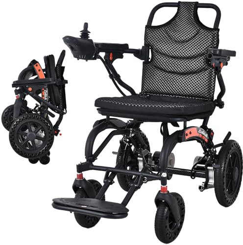 Sedia a rotelle elettrica pieghevole con batteria al litio 10 Ah, motore 500 W, portata 20 km, capacità 150 kg, ultraleggera 15,8 kg, facile da trasportare
