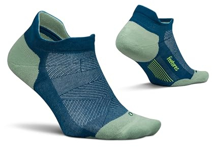Feetures Elite Max Cushion No Show Tab Ankle Socks - Sport Sock with Targeted Compression - Midnight Woods, L (1 Pair)