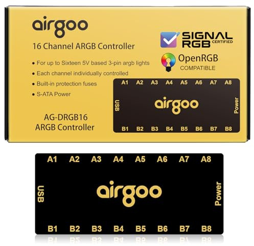 Airgoo Controller RGB del segnale a 16 porte - Controller ARGB alimentato SATA Hub di illuminazione del PC, richiede il download del software SignalRGB o OpenRGB per la configurazione, AG-DRGB16