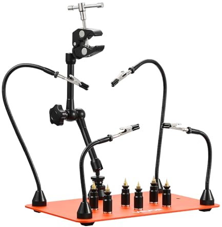 VEVOR Estación de Soldadura Magnética Tercera Mano con 4 Brazos Flexibles, 6 Soportes para Pilares de PCB y Pistola de Aire Caliente de 360 Grados, Base para Trabajos de Reparación Electrónica