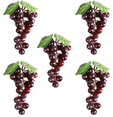 Bairdish 5 Bunches 24 Purple Grapes Artificial Fruit Faux Grapes Fake Fruit for Home Kitchen Cabinet Party Wedding Decoration Photography Prop