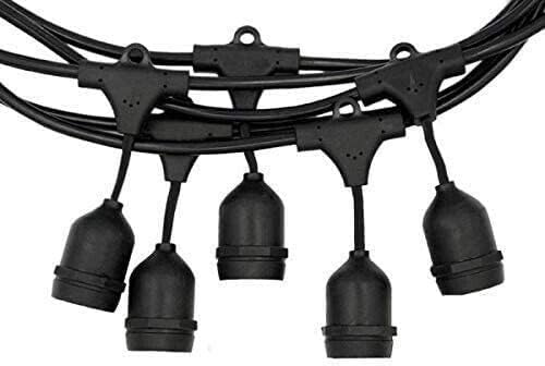 Lichterkette Außen, 10 E27 Fassungen, Wasserdicht, 5 M Erweiterbar, Schwarz, Anschlusskabel für Garten, Terrasse, Feiern