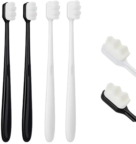 4 PCS Soft Bristle Toothbrush, Extra Ultra Soft Micro Nano Toothbrush for Adults, Manual Toothbrushs with 20000 Bristles for Sensitive Teeth & Gums(Black + White)