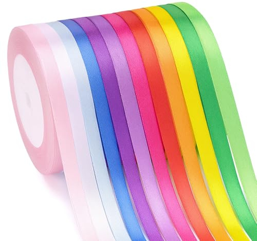G2PLUS 12 Cinta de Raso: 12 Colores 6mm x 22m Cinta de Satén para Manualidades, Envoltorios de Regalos, Decoración de Bodas