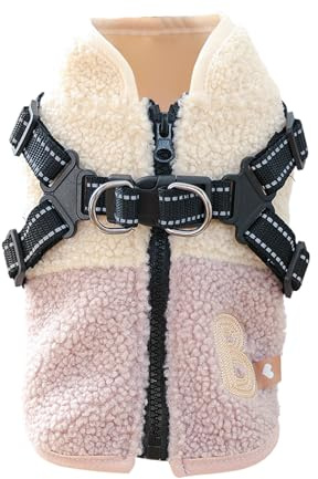 Uoqpty Ropa para perro, chaleco con forro polar cálido resistente al viento con arnés, trajes para cachorros con apertura trasera | para otoño, actividades al aire libre, deportes, caminar, senderismo