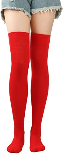 Chanpning Chaussettes Hautes Noel,Chaussette Hautes Montantes Rouge Chaussettes De Noël Pour Filles Et Femmes Bas De Noel D'hiver Chaussette De Genoux Longues Pour Fête Cosplay