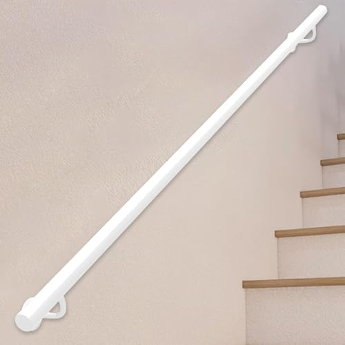 Väggmonterat räcke, inomhustrappa säkerhetsräcke halkfritt trappledstång med tillbehör, vitt smidesjärnsräcke(150cm)