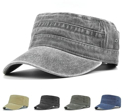 Fuantuda Casquette Homme Vintage Casquette Militaire Réglable Armée Chapeau, Coton lavé Vintage Plat Chapeau, pour Sports et Extérieur