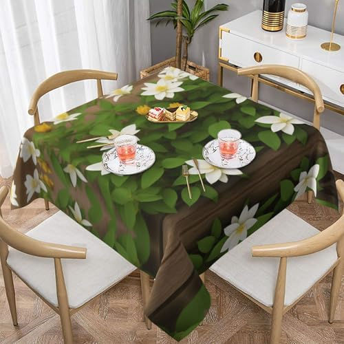 Vuiopuf Clematis Flowers Square Water-Resistant Polyester Tablecloth with All-Over Print,No Wrinkles Decorative Table Cover for Indoor Outdoor Dining