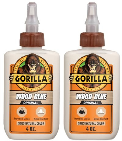 Gorilla Wood Glue, Natural Wood Color, 4 Ounce Bottle (Pack of 2) - Water Resistant for Indoor or Outdoor Projects and Repairs