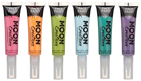 Face & Body Paint with Brush Applicator by Moon Creations - Water Based Face Paint Makeup for Adults, Kids - 15ml - Available in 16 colours (Brights Set)