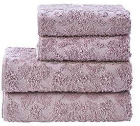 DONE Provence Ornaments 4-tlgs Frottierset 2X Gästehandtuch 2X Handtuch Zwirnfrotier Weich Hautfreundlich 100% Baumwolle Rosé, 500gr/m²
