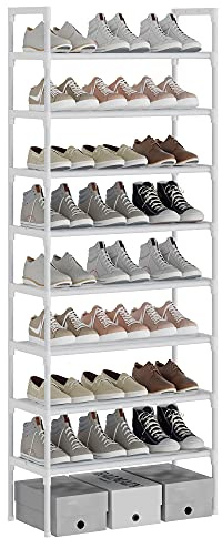 AcornFort S-526 Scarpiera a 8 Ripiani, Scaffale Portascarpe, Organizzatore per Scarpe per 16-24 Paia di Scarpe, 30 x 56 x 140 cm, 16mm Addensare Extra Pipa, Corridoio, Camera da Letto (Bianca)