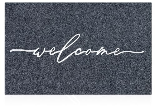 AAZZKANG Alfombrilla de bienvenida para exteriores con respaldo de goma antideslizante duradero, ultra absorbente de barro fácil de limpiar, para interiores, puerta de entrada, color gris