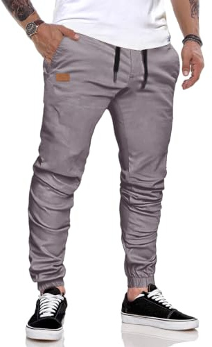 JMIERR Pantalones de Trabajo Hombre Casuales Deporte Elásticos Joggers Largos Pants con Bolsillos Algodón Slim Fit Cargo con cinturón con cordón