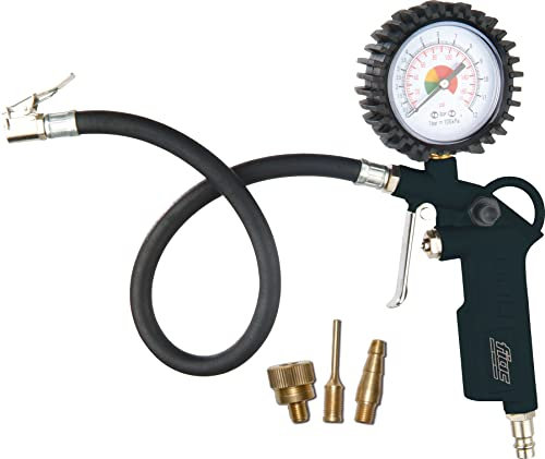 FIAC Pistolet de Gonflage Pneus pour Compresseur, Inclus Gonfleur Pneus avec Manomètre et 3 Embouts de Gonflage, Gonfleur Pneus avec Design Compact, Pression Max. 8 Bar, Noir