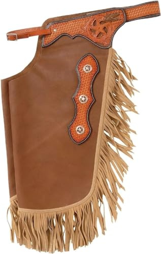 Chaps Western Chinks in pelle su misura per uomini, donne, bambini, unisex, cestino fatto a mano, con giogo con attrezzi (Small)