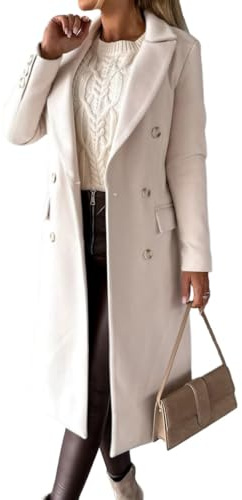 IDEALSANXUN Manteau long en laine à double boutonnage pour femme, vêtements d’automne et d’hiver, trench