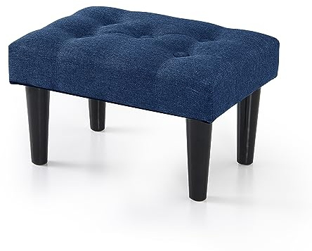 BRIAN & DANY Small Foot Stool, Linen Footstool with Wood Legs, Footstools for Living Room, Ottoman Footrest Extra Seating for Entryway, 38 x 26 x 23 cm, Blue