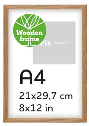 Pix FRAMES Bilderrahmen A4 Holz - Holzrahmen mit Scheiben aus acrylglas - Picture Frame - Holzbilderrahmen - Holz Bilderrahmen - Fotorahmen 21x29,7 cm - Eiche