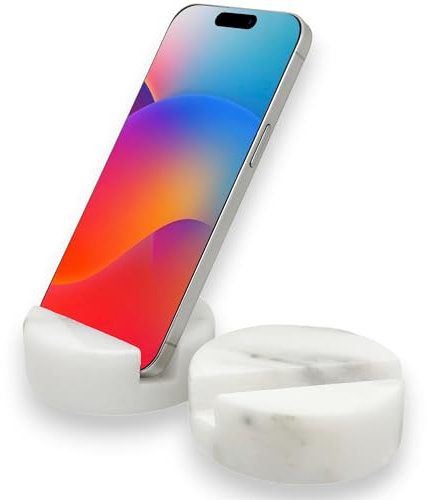 TransMarble Luxuriöser Marmor-Handy-Ständer für beliebte Smartphones (1 Stück) – echter massiver Marmor-Handy-Ständer als Bürotisch oder Küchenarbeitsplatte (Sternenweiß)