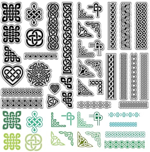CRASPIRE 2 st keltisk knut klara gummistämplar treenighetsknut återanvändbara genomskinliga silikonstämplar vintage för St. Patrick's Day journalföring korttillverkning dekor gör-det-själv