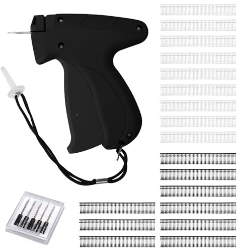 Pistola per etichettatura vestiti, pistola portatile per etichettatura indumenti, 5 aghi di ricambio + 1000 pezzi di 8 mm per etichettatrice per vestiti, calzini, etichette prezzi, cappello (nero)