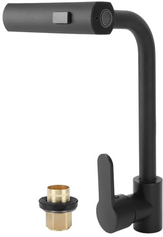 Robinet de cuisine extensible haute pression rotatif à 360 ° avec douchette 3 modes Noir