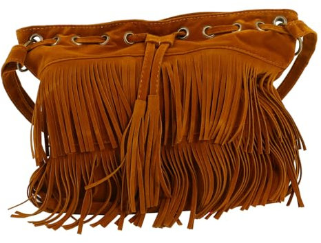 COLLBATH 2stücke Retro Fransen Bucket Bag Für Damen Wasserabweisende Umhängetasche Mit Quasten Als Schulter Oder Handtasche Braun