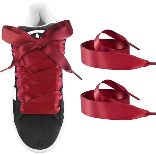 UamGlsob Lacci di nastro di raso per le scarpe da sneaker, 20 mm di larghezza piatto lacci di seta morbida per le donne signore scarpe moda (Burgundy,45/115cm)