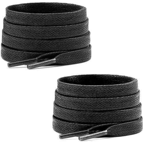 TUYOBG Lot de 2 paires de lacets plats noirs en coton ciré pour chaussures de sport, baskets, bottes de travail, marche, course, sport, chaussures décontractées, Noir , 120