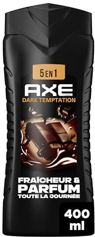 AXE - Gel Douche Homme 5en1 - Dark Temptation - 24h Hydratant - 87% d'Ingrédients d'origine naturelle - parfum chocolat gourmand - 400ml
