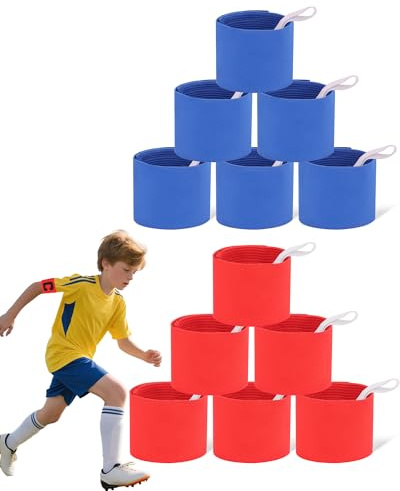 Vipuikos Lot de 12 brassards de capitaine réglables pour enfants, bracelets de capitaine élastiques avec cordon, bracelets d'équipe, bleu et rouge, pour volley-ball, basketball, airsoft - M