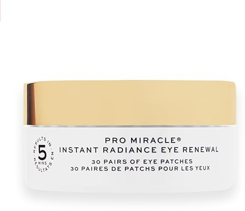 Revolution Pro Miracle Instant Radiant Eyes Renewal Patches – Parches hidratantes y refrescantes para el contorno de ojos con colágeno y cafeína, veganos y libres de crueldad