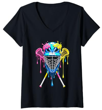 Femme Bâtons de Casque de Crosse pour Fans de Sport T-Shirt avec Col en V