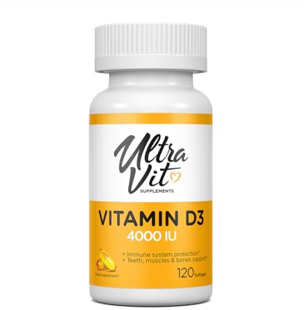ULTRAVIT Vitamin D3 4000IU 120 Softgel Kapseln, hochdosiertes Vitamin D3, für weniger Müdigkeit und Erschöpfung, unterstützt Knochen, Zähne und allgemeine Gesundheit, 4 Monate Vorrat