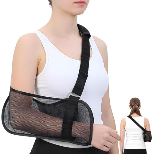 Sibba Breathable Arm Sling, Adjustable Mesh Injury Support for Wrist Torn Rotator Cuff Elbow Shoulder Recovery, Lightweight Arm Brace Immobilizer for Shower Men Woment, Black