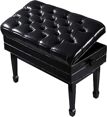 Pianopall Pianobänk Sminkbordspall Mattsvart pianopall Pianostativ med förvaring Justerbar höjd Pianobänkpall Pu-läder Höjd: 55-65cm, Svart,Black