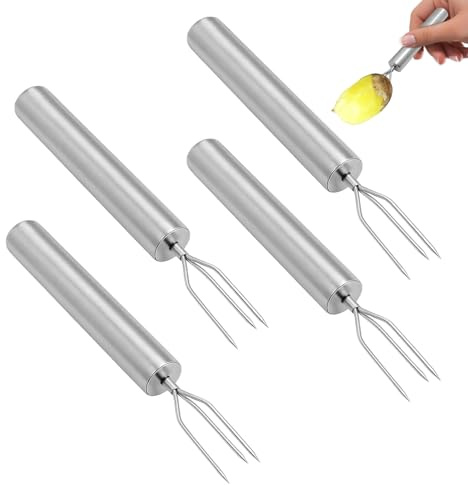 Juego de cuatro tenedores de acero inoxidable para patatas, con las dimensiones de 18,3 x 1,9 cm, tenedor de patatas de pelado adecuado para patatas cocidas, frutas y verduras, tenedor rascador, una