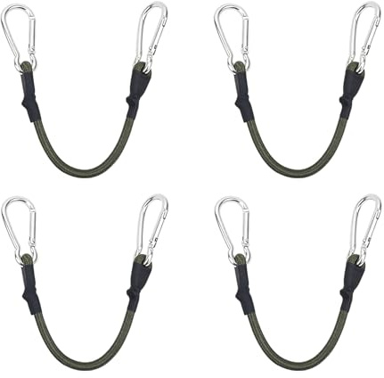 ZEBKEL 4 Pezzi Corde Elastiche con Gancio Moschettone, 30cm x 8mm Corda Elastica in Lattice ad Alta Resistenza, Cinghie Elastiche per Portapacchi, Valigie, Campeggio, Teloni e Fissaggio Bagagli, Nero