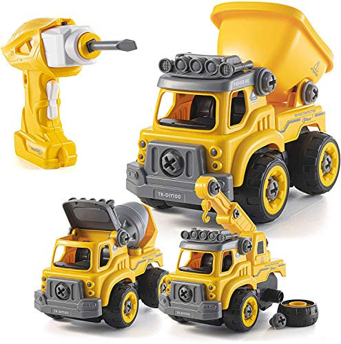 Top Race Take-Apart Construction Truck with Battery-Powered Drill – 3-in-1 STEM Toy Truck with Remote Control and Easy Assembly