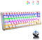Teclado Bluetooth recargable con cable inalámbrico/inalámbrico de doble modo 60% mecánico azul interruptor 18 LED efectos de retroiluminación para juegos compacto 68 teclas tipo C teclas portátiles