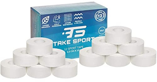 TAKE SPORT® Sporttape, Sport bänder, Fingertape, Physio tape, Sport tape, Sportbänder, Tape sport, Sportbänder, Crossfit, Bandagen boxen 2,5x10m 100% Baumwolle Zig Zag Rand Nicht elastisch Weiß (12)
