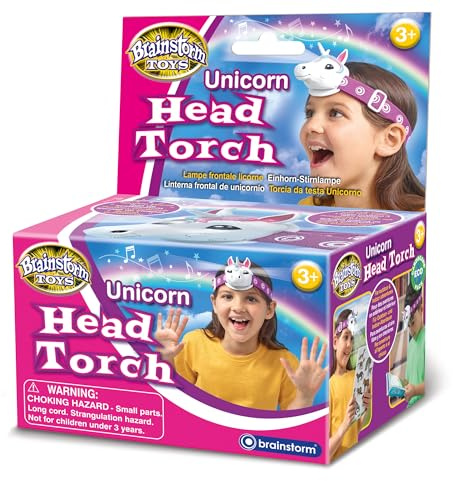 Brainstorm Toys Unicorn Head Torch Featuring Sound – Two Adjustable Angles for Outdoor Adventure and Bedtime Reading, Fun Unicorn Flashlight for Kids