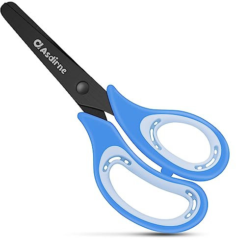 Asdirne Kinderschere, Sicherheitsschere, Bastelschere mit stumpfer Spitze, Edelstahl-Klingen und weichem Griff, ideal für Zuhause und Schule, Blau, 13,5 cm