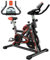 Jupgod Stationary Exercise Bike, Indoor Cycling Bike with Slient Flywheel, LCD Monitor, Comfortable Seat, Indoor Cycling Bike for Home Training Cardio, Black Red