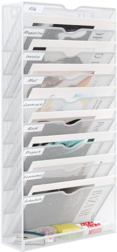 EasyPAG 10 Compartimento Metal A4 Soporte Documentos Pared Oficina Archivador Organizador Revistas Correo Almacenamiento Archivos, Blanco