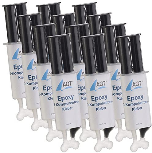 AGT Kleber für Porzellan: Epoxy 2-Komponenten-Kleber, hohe Belastbarkeit: 23 N/mm², 12er-Pack (2K für Kunststoff, zwei Komponenten Metall)