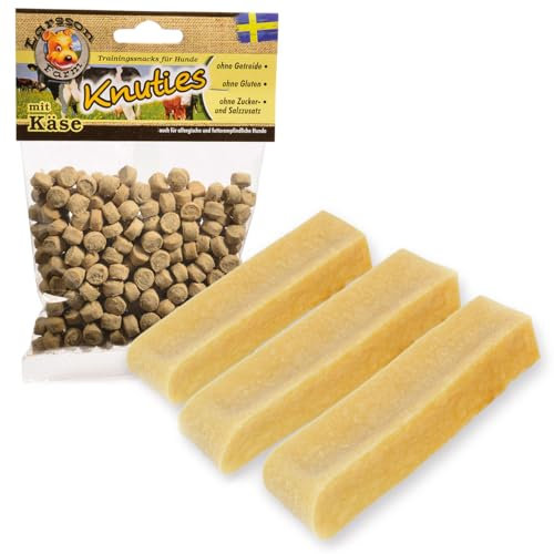 Larsson | 3er Set - Yaky Kaukäse - Hundekaustange | S | je 30-50g | 3 Stück + Gratisbeilage 1 x KNUTIES - Kartoffel-KÄSE 150g