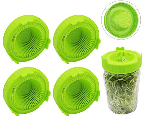4Pcs Sprouting Lids, BPA-Free Sprouting Tool, Inverted Drainage Stand, Fits Wide-Mouth Jars up to 86mm for Broccoli Alfa Mung Lentil Seeds, Seed Kit, Mason Cup Growing Germ Lid